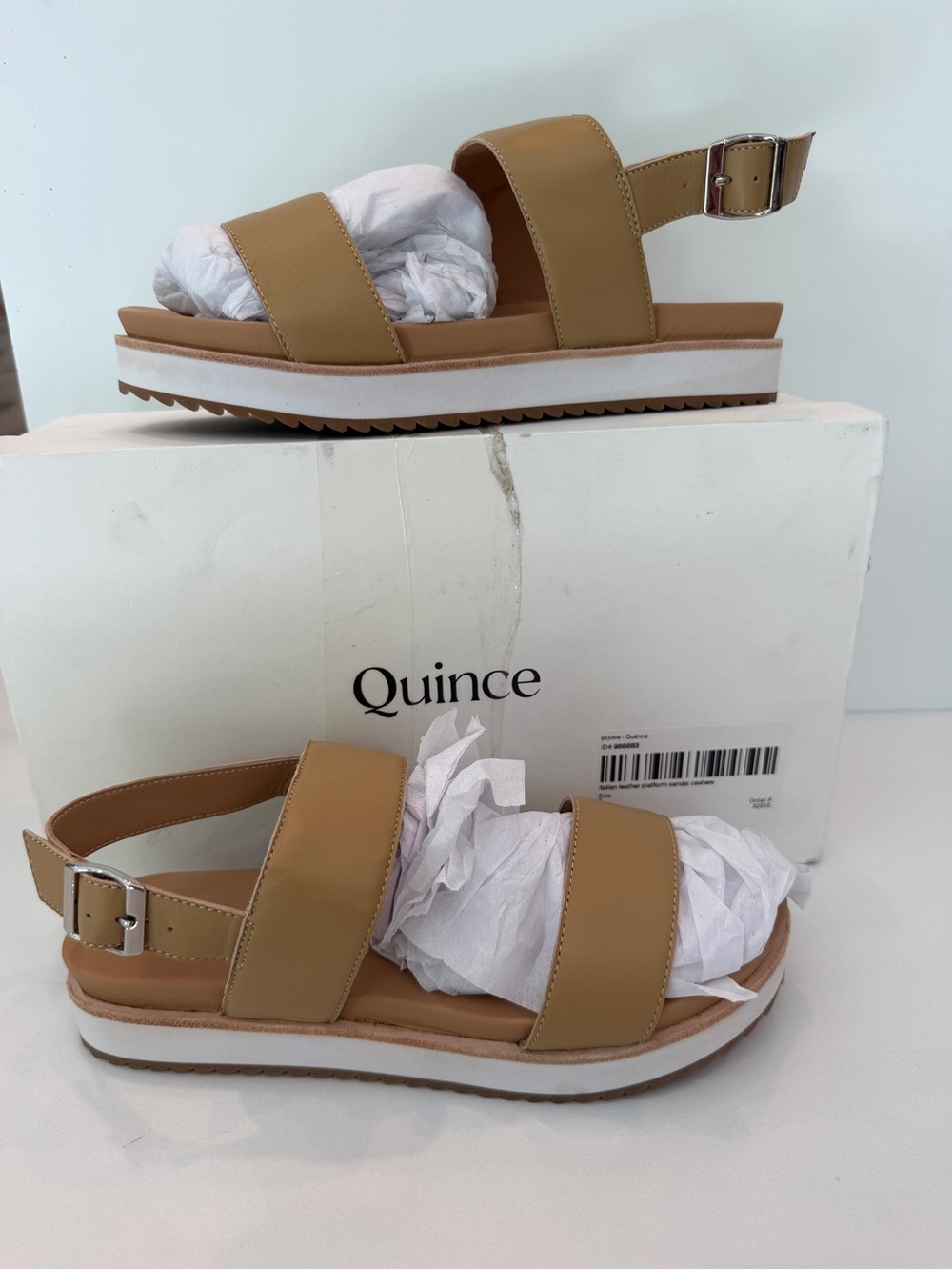 Quince Italian Leather Platform Sandals Sz 7 Strappy Comfort Cashew